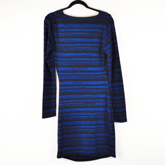 Max Studio Electric Blue&Black Striped Ruched Bodycon Sleek&Sexy Midi Dress Sz M - Picture 7 of 7